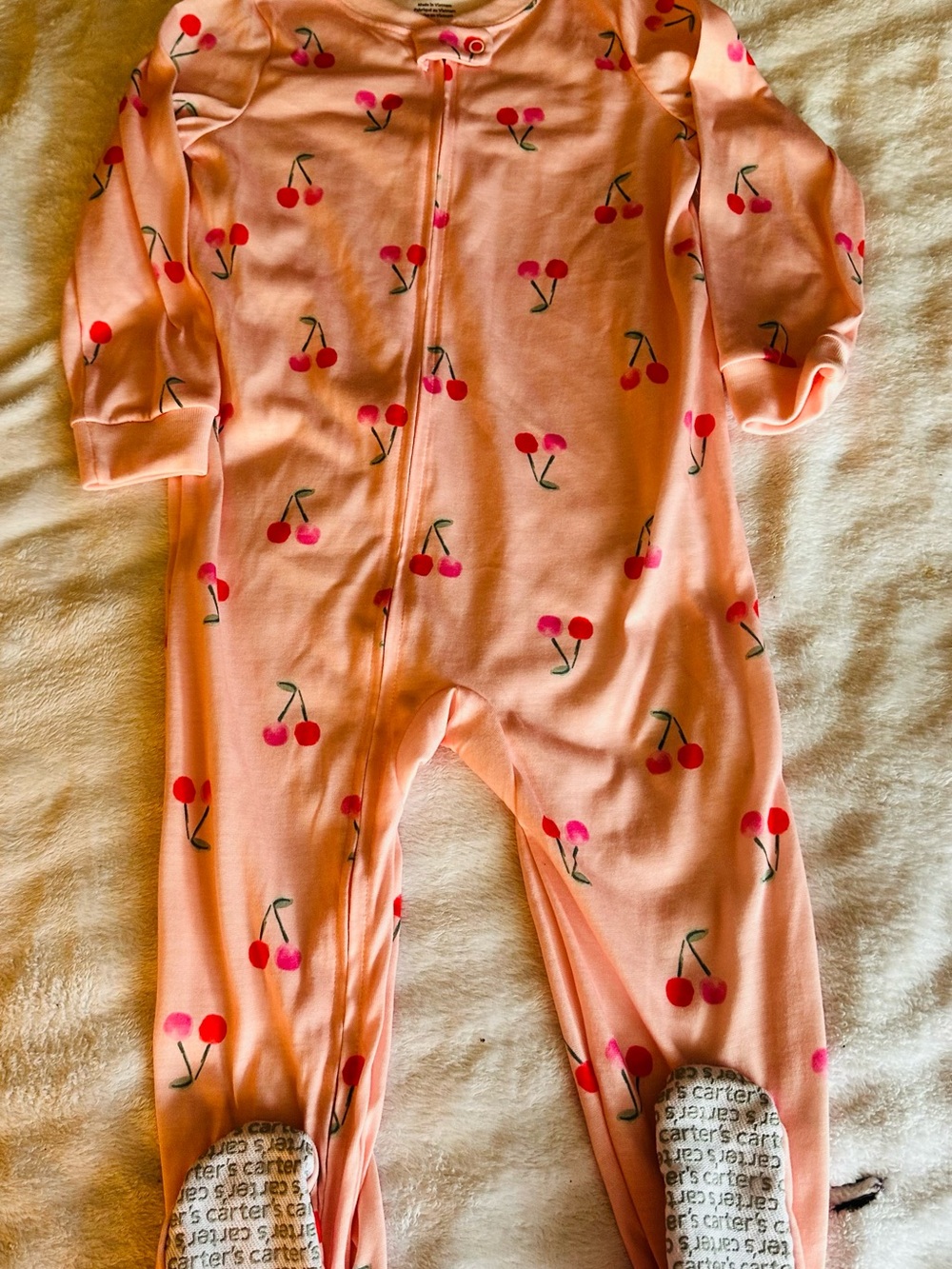 Carter's Peach Cherry Print Zip Footie Pajamas